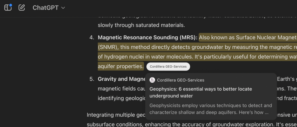 ChatGPT referral of Cordillera Geo-Services